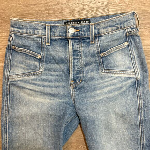 Veronica Beard Ryleigh Straight Leg Jeans Blue Mist Button Fly Size 4 - Picture 8 of 12